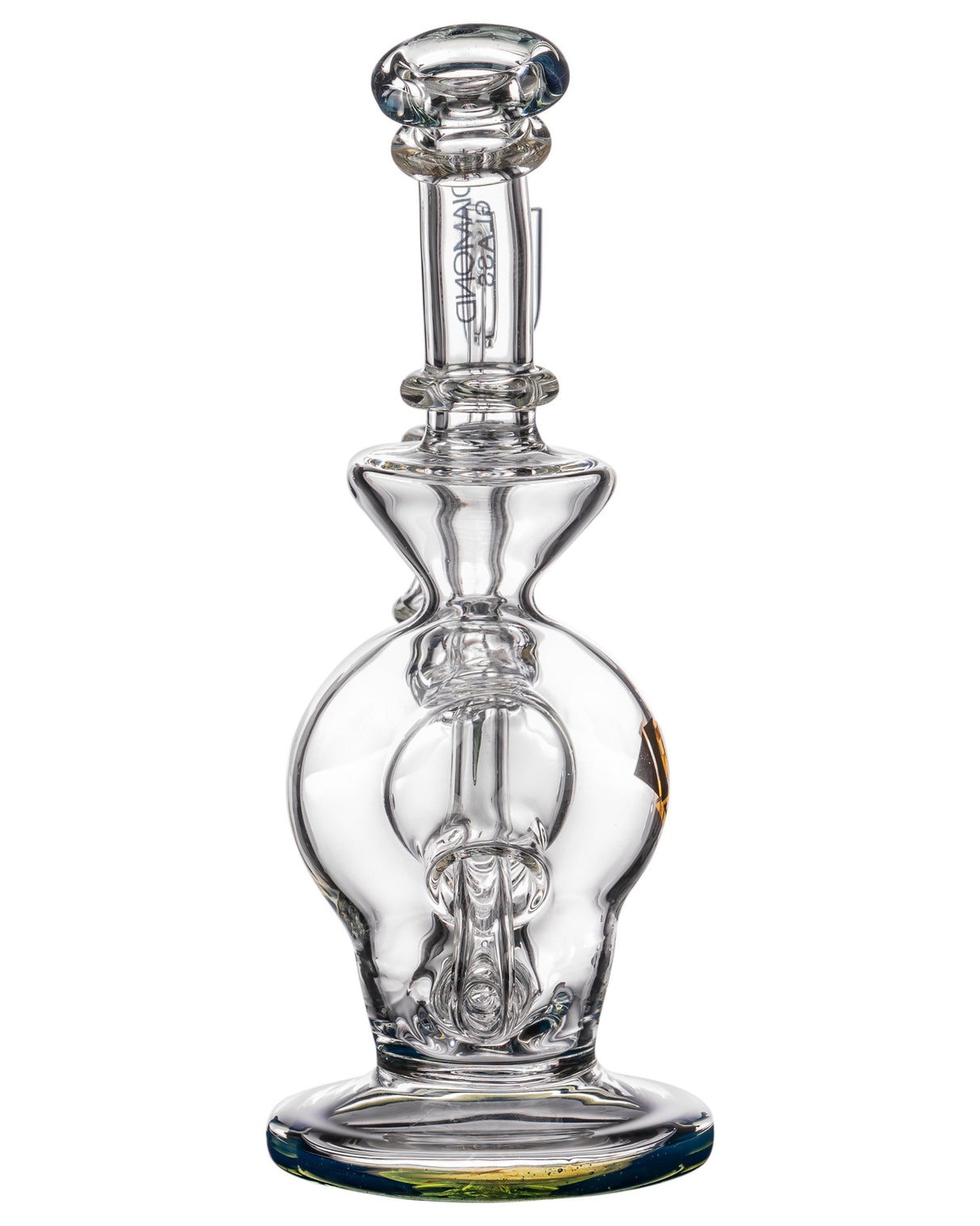 Diamond Glass Rigception Incycler with blue accents and showerhead perc, front view on white background