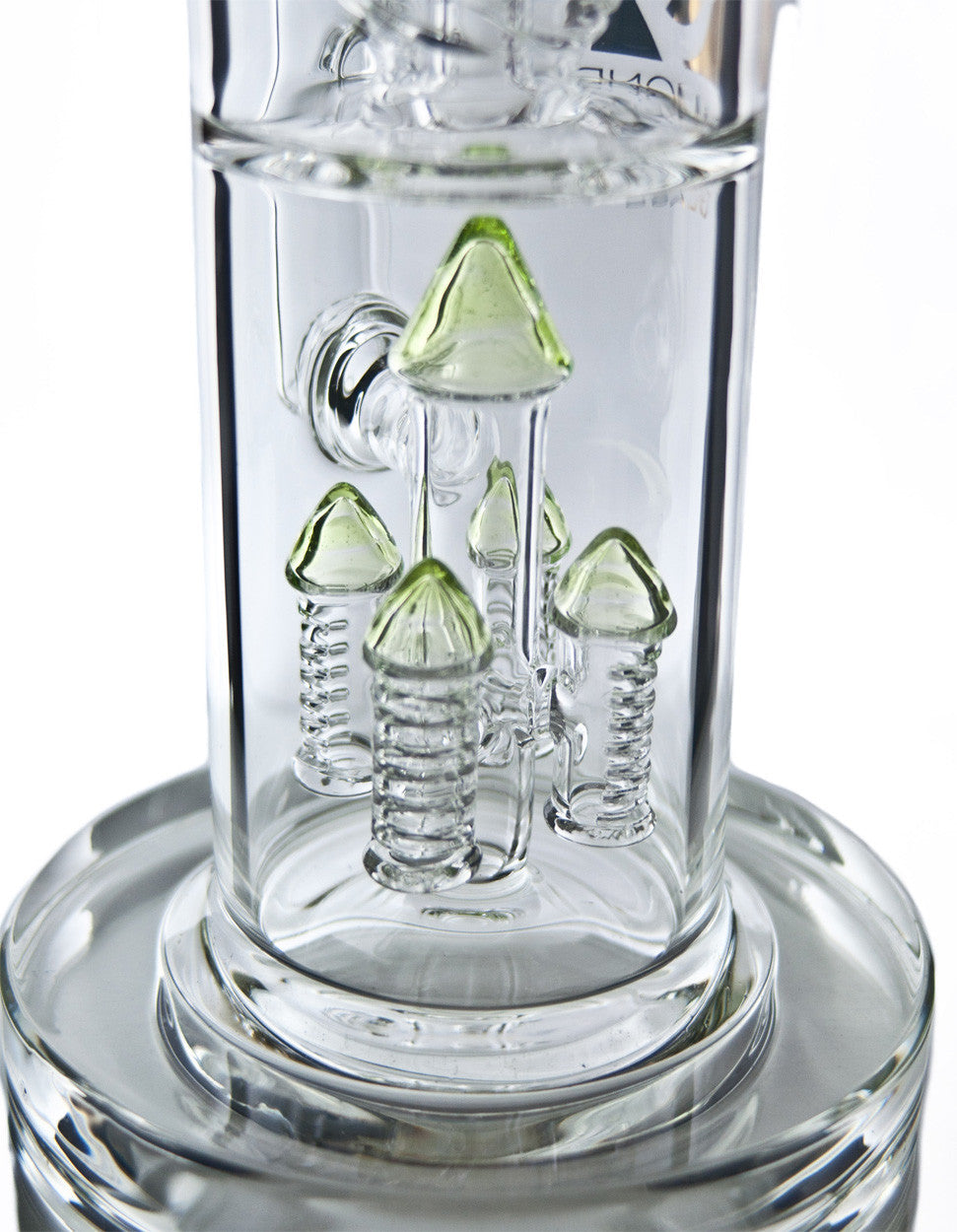 Close-up of Diamond Glass 14'' Rocket Water Pipe percolators with durable borosilicate glass