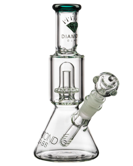 Diamond Glass Teal Short Neck UFO Beaker Bong with Showerhead Percolator, Clear Borosilicate Glass, Front View