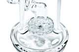 Close-up of Diamond Glass Showerhead Dab Rig with clear titanium percolator, 8.5" height, for concentrates.