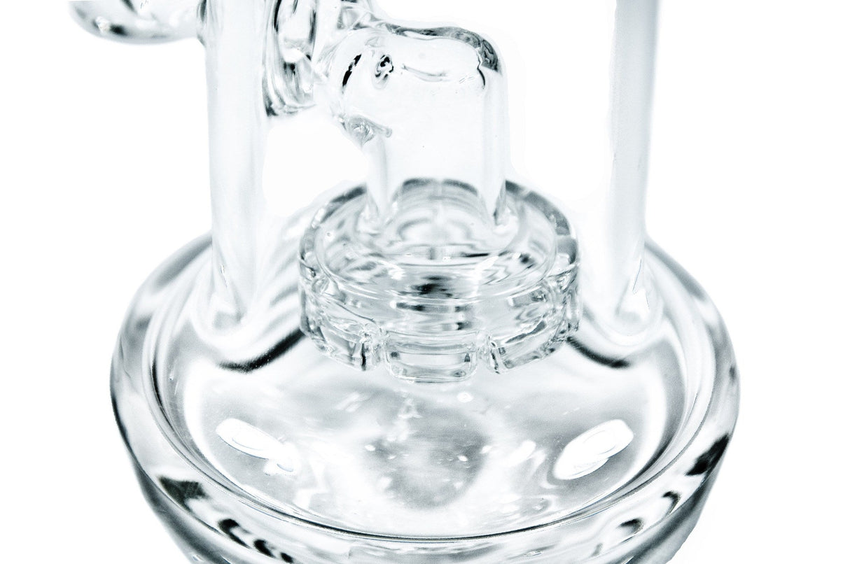Close-up of Diamond Glass Showerhead Perc Water Pipe with clear borosilicate glass