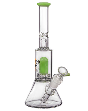 Diamond Glass Skinny Neck Beaker with UFO Percolator in Slyme Green, Clear Borosilicate