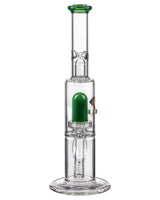 Diamond Glass Skinny Neck UFO Straight Tube Bong with Showerhead Percolator, Clear and Green, Front View