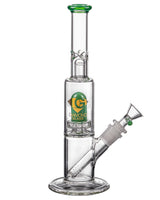 Diamond Glass Skinny Neck UFO Straight Tube Bong with Green Accents and Showerhead Percolator