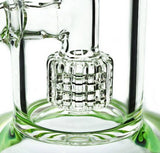 Close-up of Diamond Glass Slyme Matrix Showercap Dab Rig with intricate percolator detail