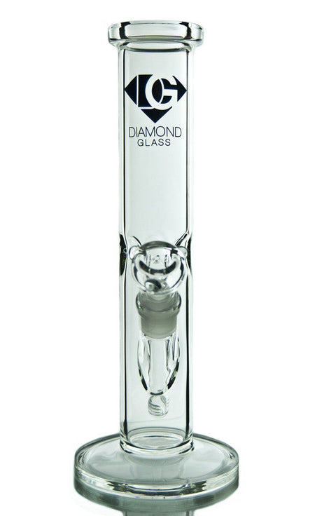Diamond Glass 12" Straight Tube Bong with Slitted Percolator and 14mm Female Joint, Front View
