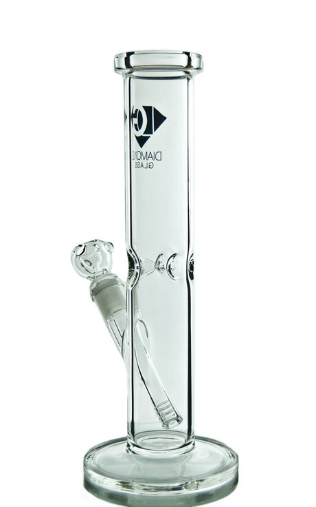 Diamond Glass 12" Straight Tube Bong with Slitted Percolator, Front View on White Background