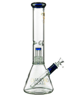 Diamond Glass 14'' Beaker with UFO Perc and Blue Accents - Front View