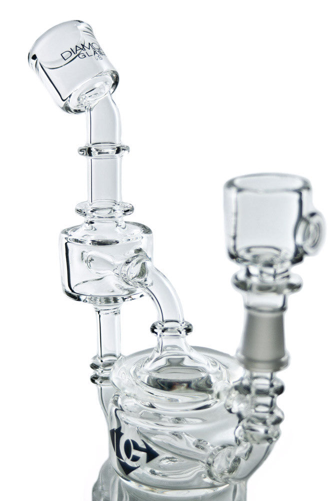 Diamond Glass 8'' UFO Recycler Dab Rig with In-Line Percolator, Quartz Material, USA Made - Side View