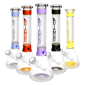 Diamond Glass Water Pipes with Stripes, Beaker Design, and Slit-Diffuser Percolator