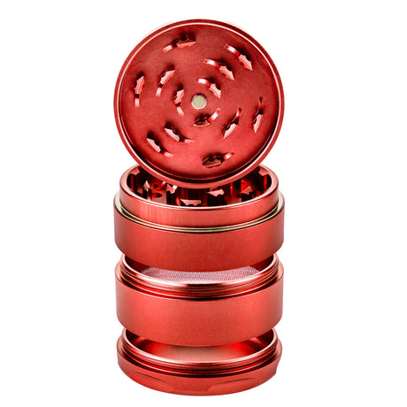 Red Diamond-Shaped Teeth Grinder Set, 4-Part Aluminum, Portable Design, 6 Pack Display