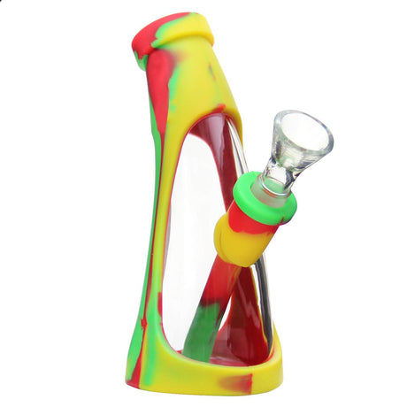 PILOT DIARY Silicone Glass Mini Horn, Rasta Colors, Angled Side View with Glass Bowl