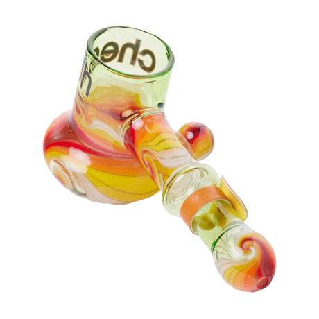 Cheech Glass Wig Wag Bubbler in Yellow Red, Angled Side View with Glass on Glass Design
