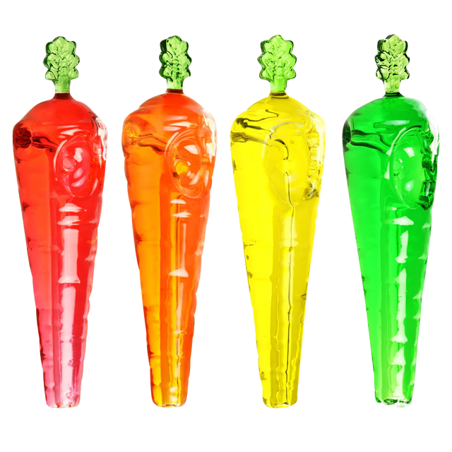 Colorful Don't Carrot All Freezable Glycerin Hand Pipes in red, orange, yellow, and green