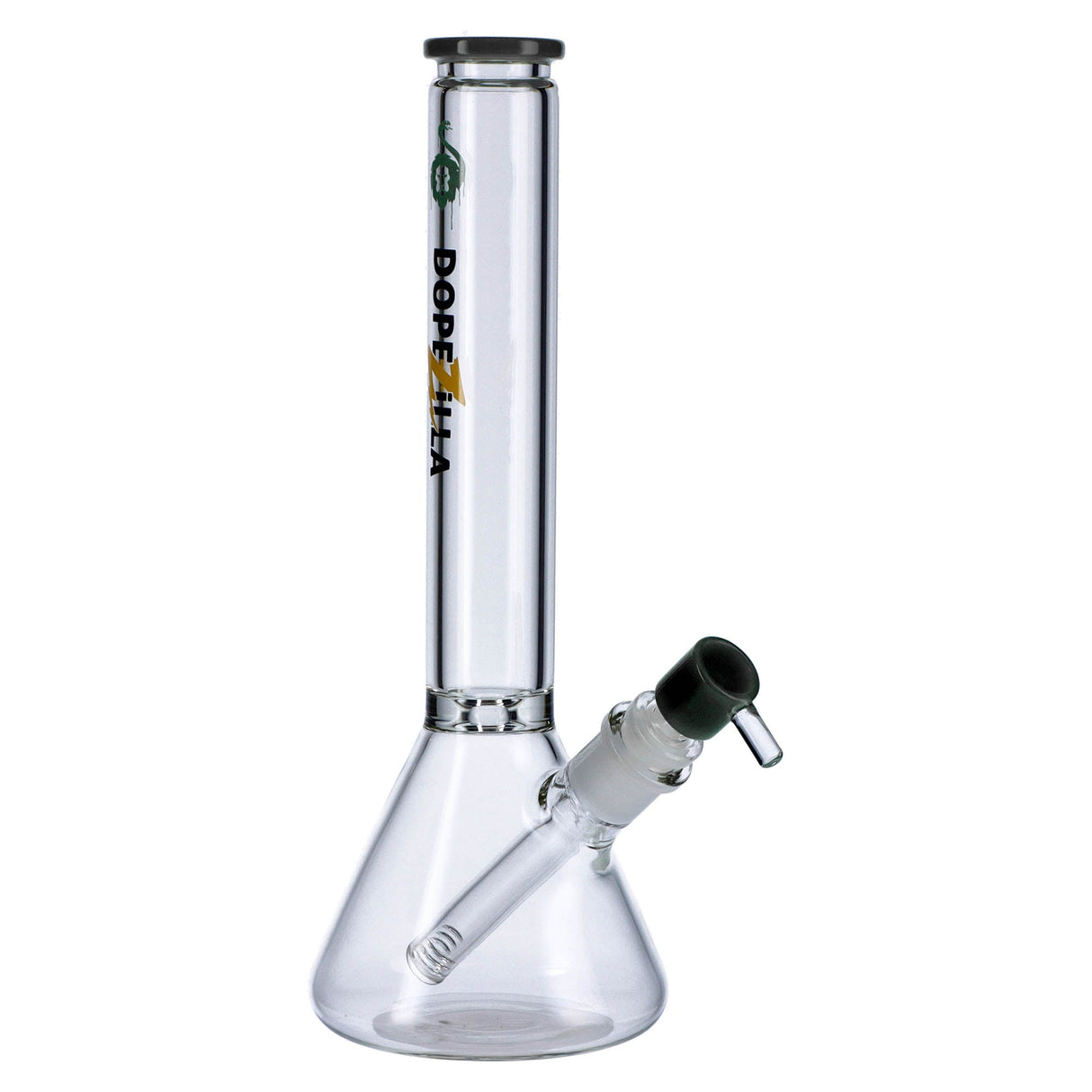 Dopezilla Chimera Beaker Water Pipe, Clear Borosilicate Glass, 45 Degree Joint, Front View