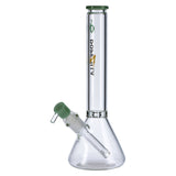 Dopezilla Chimera Beaker Water Pipe in Clear Borosilicate with Green Accents, Front View