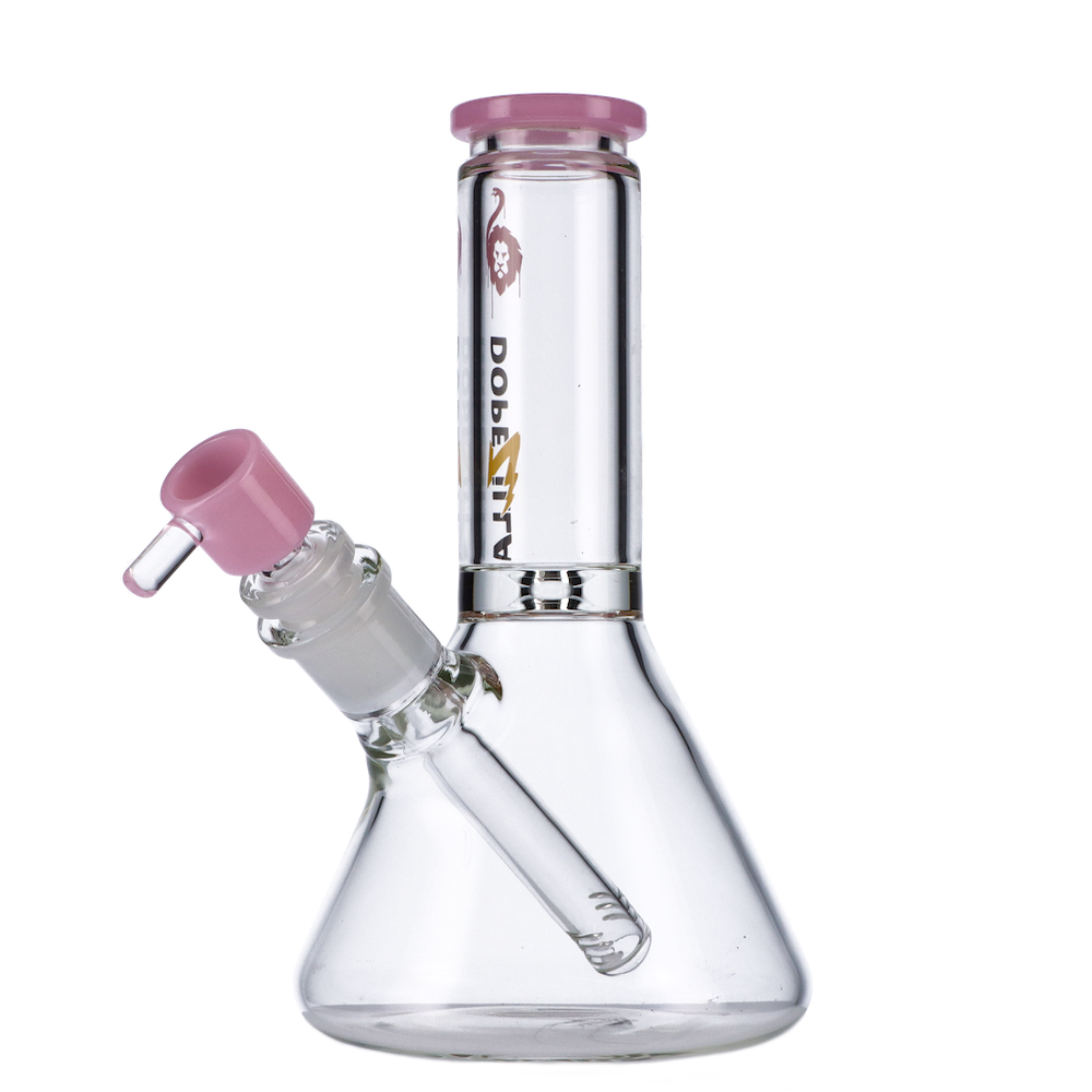 Dopezilla Chimera Beaker Water Pipe in Pink, 8" Borosilicate Glass, Front View on White Background