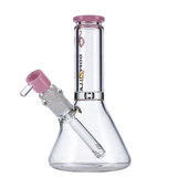 Dopezilla Chimera Beaker Water Pipe in Pink, 8" Borosilicate Glass, Front View on White Background
