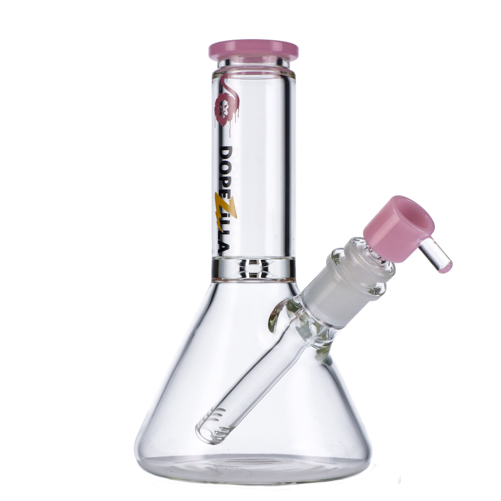 Dopezilla Chimera Beaker Water Pipe, 8" Height, Borosilicate Glass, Black and Pink Accents