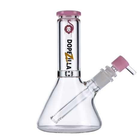 Dopezilla Chimera Beaker Water Pipe in Black and Pink, 8" Height, Borosilicate Glass, Side View