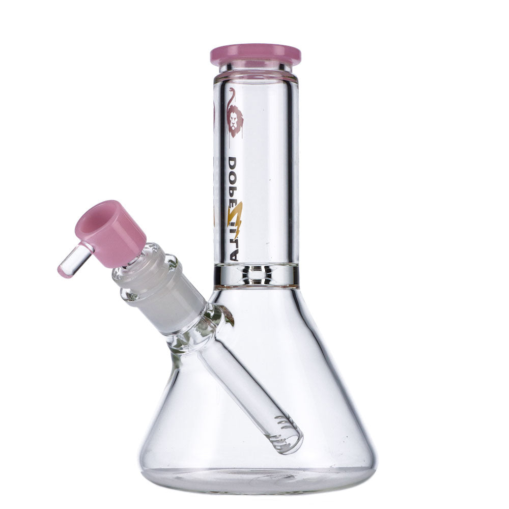 Dopezilla Chimera Beaker Water Pipe, 8 in, Pink Accents, Front View on White Background