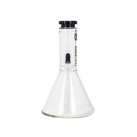 Dopezilla Chimera Beaker Water Pipe in Clear Borosilicate Glass, Front View with Black Accents