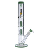 DOPEZILLA HYDRA straight water pipe with tree percolator, clear glass, green accents, front view
