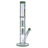 Dopezilla Hydra Straight Water Pipe in Clear with Green Accents, 45 Degree Joint, Front View
