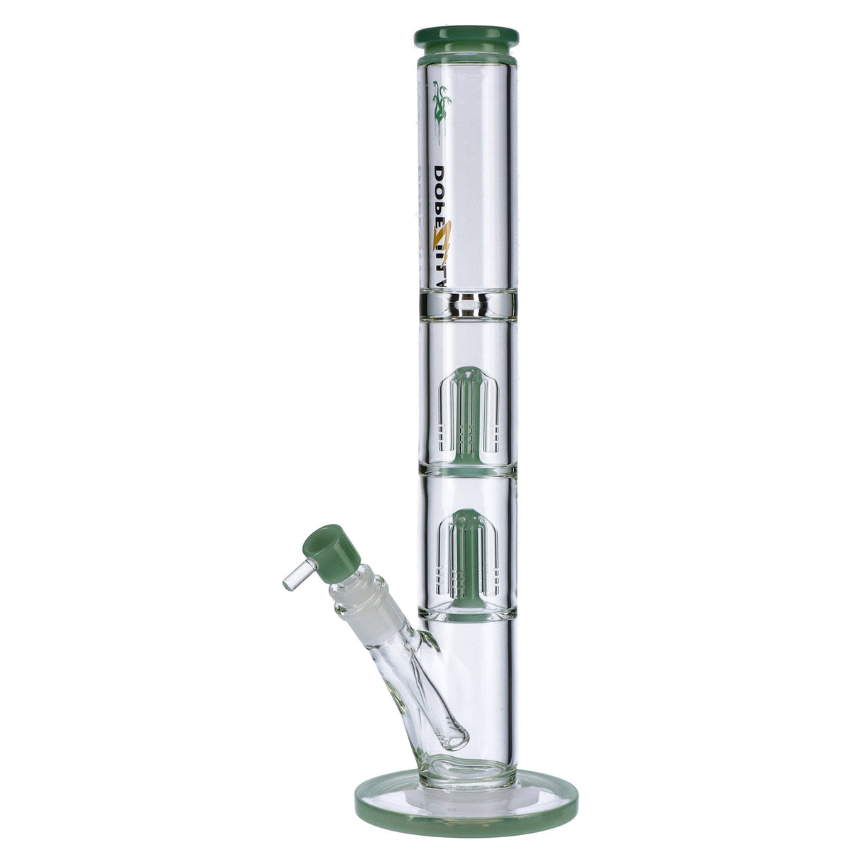 Dopezilla Hydra Straight Water Pipe, 13"-16", with Tree Percolator in Clear and Green