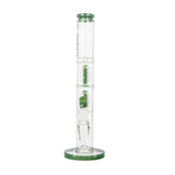 Dopezilla Hydra straight water pipe in clear borosilicate with green accents, 16 inch