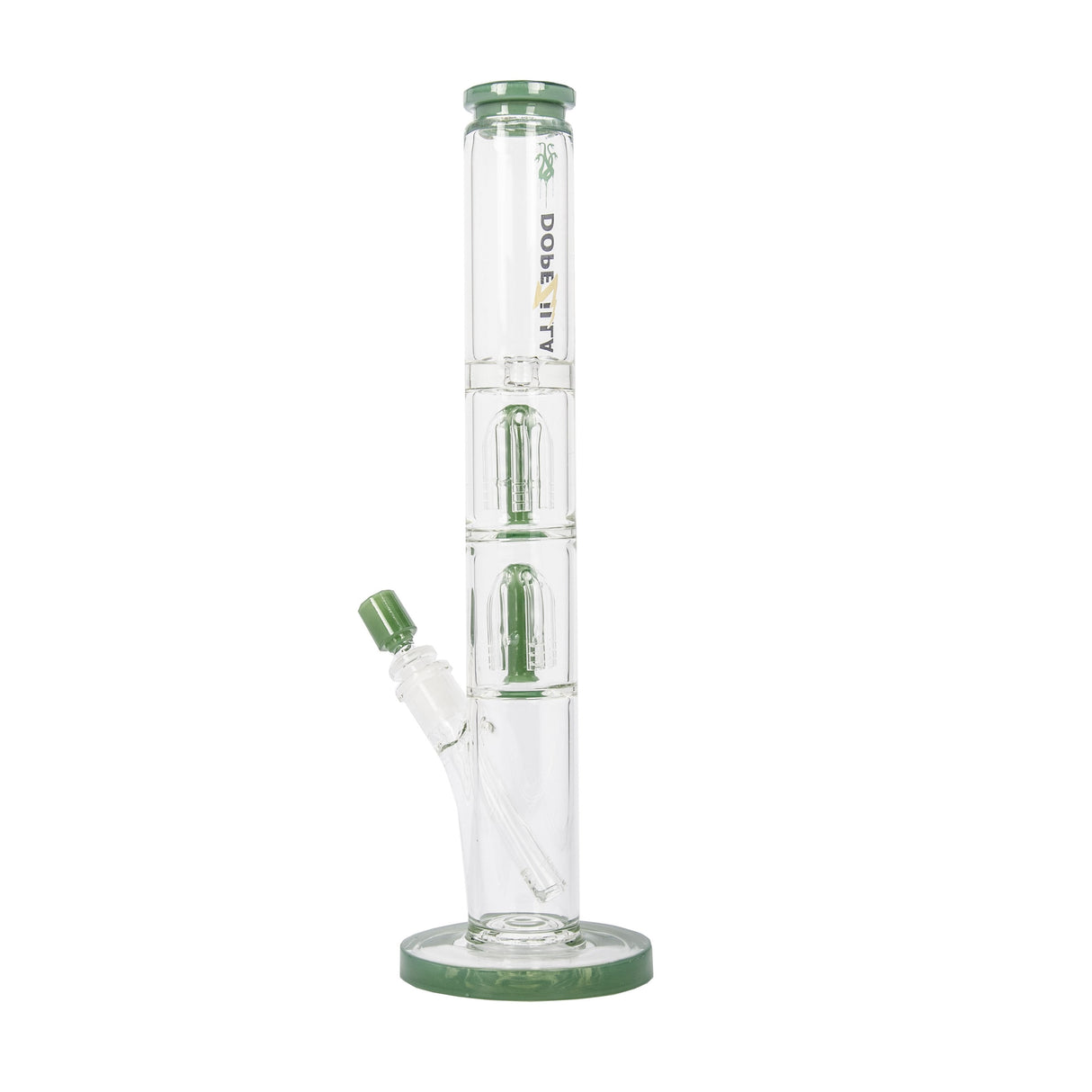 Dopezilla Hydra Straight Water Pipe, 16 in, Green Accents, Tree Percolator, Front View