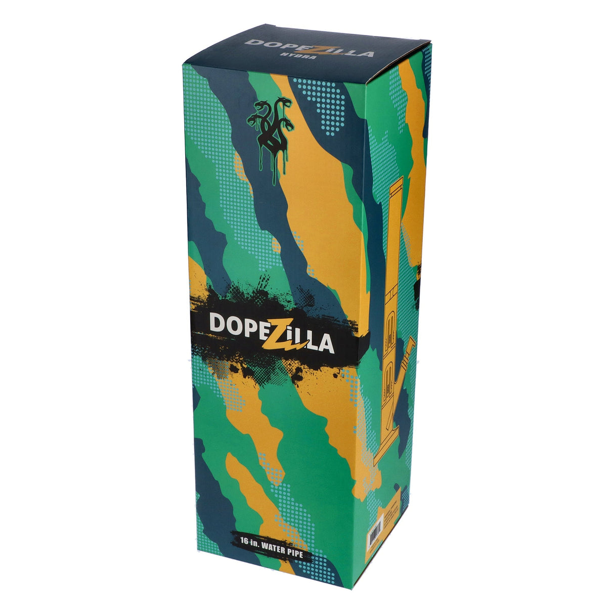 Dopezilla Hydra 16" Straight Water Pipe packaging with colorful design, front view