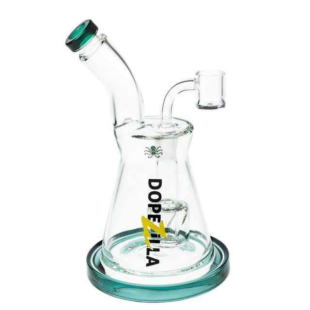 DOPEZILLA KRAKEN 8" Dab Rig in Clear/Teal, Beaker Design with Hammer Head Percolator, Side View