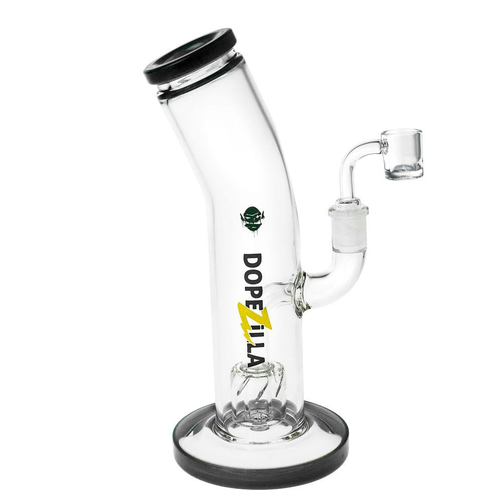 DOPEZILLA OGRE 10" Dab Rig in Black with Hammer Head Percolator, 90 Degree Joint, and Quartz Banger - Side View
