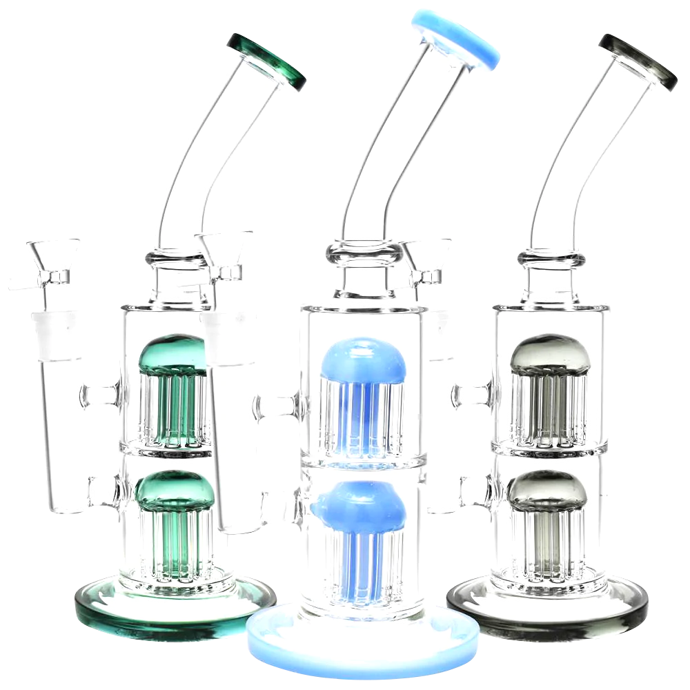 Assorted Double Stack Jellyfish Perc Water Pipes with thick borosilicate glass