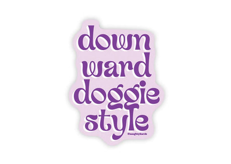 KKARDS Downward Doggie Style Sticker with purple text on white background