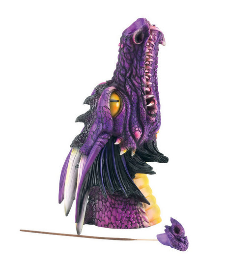 Polyresin Dragon Head Incense Burner, 11.5" with Incense Stick - Side View