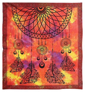 Colorful Dream Catcher Large Tapestry with Vibrant Red and Yellow Hues - Front View