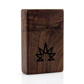 PILOT DIARY Wood Dugout with Carved Leaf Design and Glass One Hitter Pipe, Front View