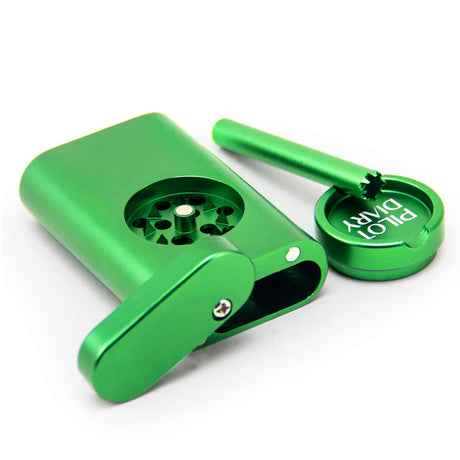 PILOT DIARY Dugout with Built-in Mini Grinder in Metallic Green - Front View