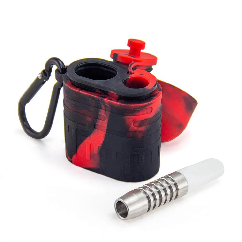 PILOT DIARY Silicone Dugout with One Hitter in Red/Black, Front View, Portable with Keychain