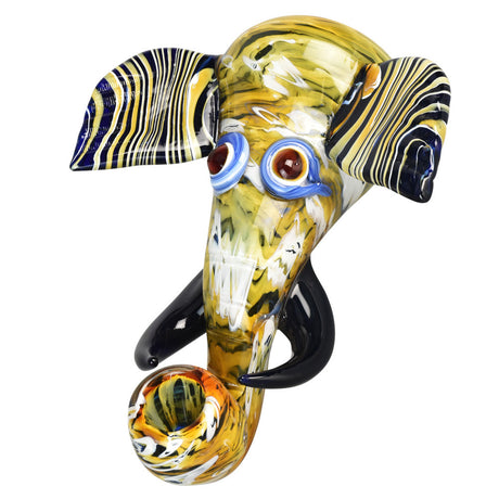 Eclectic Elephant Head Hand Pipe made of Borosilicate Glass, Front View