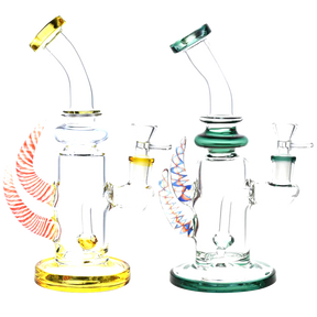 Eclectic Horned Glass Water Pipe for Dry Herbs, 9" Height, 14mm Joint, Borosilicate Glass