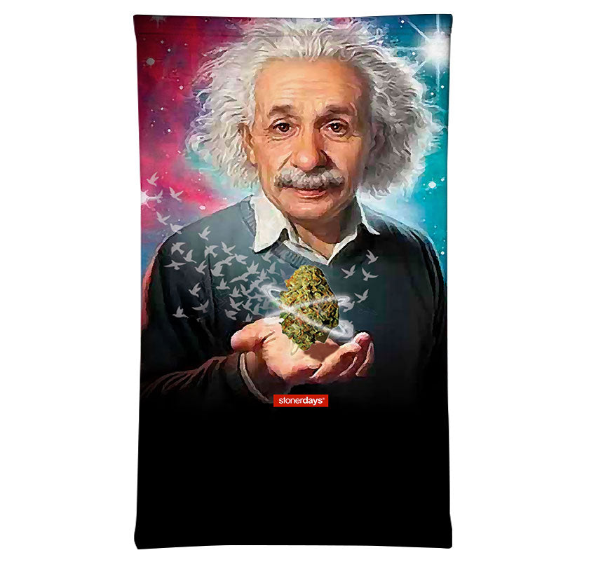 StonerDays Einstein Neck Gaiter with cosmic design, front view on white background