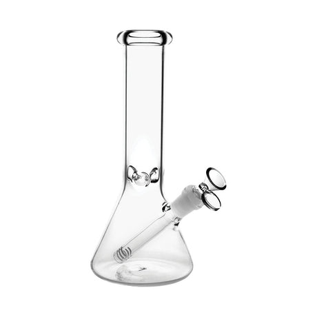 Clear Borosilicate Glass Beaker Water Pipe, 10" Tall, 14mm Female Joint, Front View