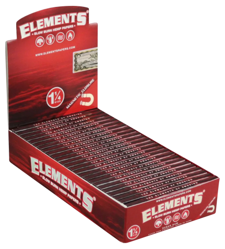 Elements Red Slow Burn Hemp 1 1/4" Rolling Papers 25 Pack Display Box