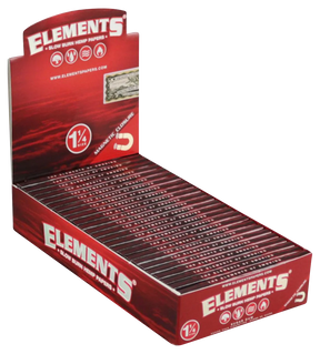 Elements Red Slow Burn Hemp 1 1/4" Rolling Papers 25 Pack Display Box