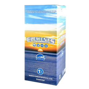 Elements Rice 1 1/4" Pre-Rolled Cones Bulk Box, 900pc, Ultra Thin for Dry Herbs - Front View