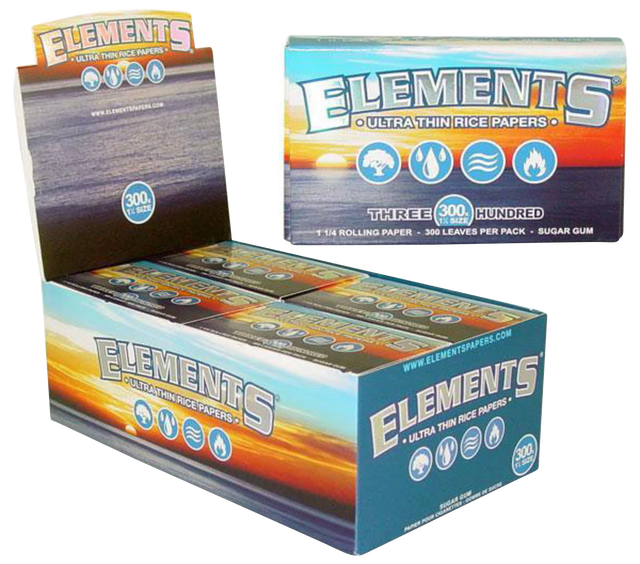Elements Ultra Thin Rice Rolling Papers 1 1/4" size, 20 pack display box