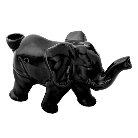 Fantasy Ceramic Elephant Novelty Pipe - Sleek Black Finish - Side View
